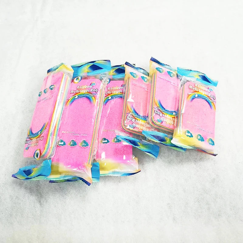 Custom 12 Layer Peelable Microfiber Sponge Block Reusable Layered Microfiber Cleaning Sponge Absorbent Rainbow Sponge